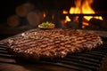 Succulent grilled meat burger patty with melted cheese and fresh toppings on a rustic wooden board