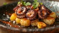 Succulent grilled octopus with golden potatoes.