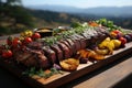 Succulent grilled picanha and colorful fresh vegetables., generative IA