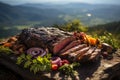 Succulent grilled picanha and colorful fresh vegetables., generative IA