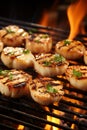 Succulent grilled scallops sizzling on a hot grill, showcasing their mouthwatering sear marks and tempting aroma