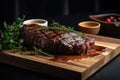 Succulent Grilled Steak on a Dinner Plate. Perfect for Restaurant Menus and Food Blogs.