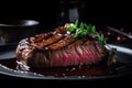 Succulent Grilled Steak on a Dinner Plate. Perfect for Restaurant Menus and Food Blogs.