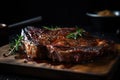 Succulent Grilled Steak on a Dinner Plate. Perfect for Restaurant Menus and Food Blogs.