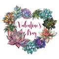 Succulent heart. Valentine. Happy Valentine`s day. Postcard Royalty Free Stock Photo