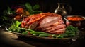 Honey Ham with Vegetables Meal - Generative AI Royalty Free Stock Photo