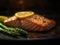 Low Carb Pan-Seared Salmon with Green Asparagus, Garnished with Herbs and Lemon