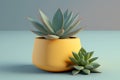 A succulent in a minimalist ceramic pot with a plant on simple color background - generative Ai illustration