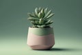 A succulent in a minimalist ceramic pot with a plant on simple color background - generative Ai illustration