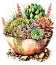 Succulent Oasis: A Watercolor Tour of Pot-Planted Beauties AI Generated