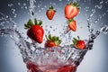 a succulent and perfectly ripe strawberry, its surface glistening with water droplets from a refreshing splash.