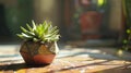 Succulent plant in a decorative pot basking in sunlight Royalty Free Stock Photo