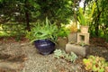 Succulent plants inside center blocks in a succulent garden