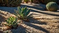Succulent Garden Display: Echeveria Elegans Rosettes Growing in Sandy Soil with Cactus in Sunlight Royalty Free Stock Photo