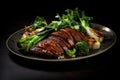 Succulent Roasted duck dish plate. Generate ai Royalty Free Stock Photo