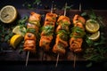Succulent Roasted salmon skewers. Generate Ai Royalty Free Stock Photo