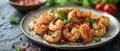 Succulent Shrimp in Tangy Lem Sauce: A Beautifully Garnished Plate. Concept Seafood Dish, Culinary Royalty Free Stock Photo