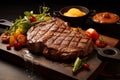 Succulent Sizzling steak grill with herbs. Generate ai