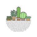 Succulents and cacti outline multicolored vector background. Minimalistic design. Part two.