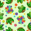 Succulents and Cactus Colorful Floral Seamless Pattern