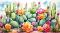 watercolor painting of cactus background