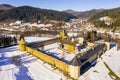 Sucevita monastery in Bukovina, aerial landscape Royalty Free Stock Photo