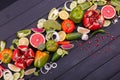 Fresh vegetables and fruit on the table Royalty Free Stock Photo