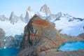 Sucia and Los Tres lakes by Fitz Roy mountain.