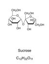 Sucrose, common sugar, chemical structure and formula