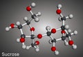 Sucrose sugar molecule. Molecular model. 3D rendering