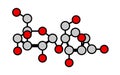 Sucrose (table sugar, saccharose) molecule. Disaccharide composed of glucose and fructose