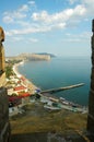 Sudak, Crimea. Genoese fortress. View of the city beaches of Sudak. Aerial view. View from the Genoese fortress on the Royalty Free Stock Photo