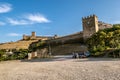 Beautiful view of the ancient Genoese fortress on the Black Sea coast in Sudak Royalty Free Stock Photo