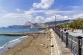 The promenade and the beach in a small resort town in Crimea