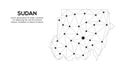 Sudan communication network map. Vector low poly image of a global map with lights in the form of cities. Map in the form of a