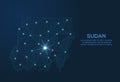 Sudan communication network map. Vector low poly image of a global map with lights in the form of cities. Map in the form of a