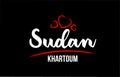 Sudan country on black background with red love heart and its capital Khartoum
