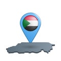 Sudan flag map pin on white