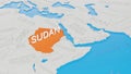 Sudan highlighted on a white simplified 3D world map. Digital 3D render