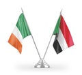 Sudan and Ireland table flags isolated on white 3D rendering