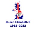 Queen Elizabeth Face Portrait 1952 2022 Blue With British United Kingdom Flag Map Royalty Free Stock Photo