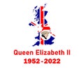 Queen Elizabeth Face Portrait 1952 2022 Red With British United Kingdom Flag Map Royalty Free Stock Photo