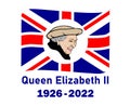 Queen Elizabeth Face Portrait 1926 2022 Blue With British United Kingdom Flag Ribbon Royalty Free Stock Photo