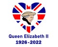Queen Elizabeth Face Portrait 1926 2022 Blue With British United Kingdom Flag Heart Royalty Free Stock Photo