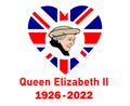 Queen Elizabeth Face Portrait 1926 2022 Red With British United Kingdom Flag Heart Royalty Free Stock Photo