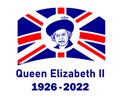 Queen Elizabeth Portrait Face 1926 2022 Blue With British Flag Royalty Free Stock Photo