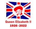 Queen Elizabeth Portrait Face 1926 2022 Red With British Flag Ribbon Royalty Free Stock Photo