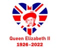 Queen Elizabeth Portrait Face 1926 2022 Red With British Flag Heart Royalty Free Stock Photo