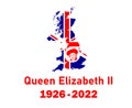 Queen Elizabeth Portrait Face 1926 2022 Blue With British Flag Map Royalty Free Stock Photo