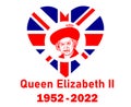 Queen Elizabeth Portrait Face 1952 2022 Red With British Flag Heart Royalty Free Stock Photo